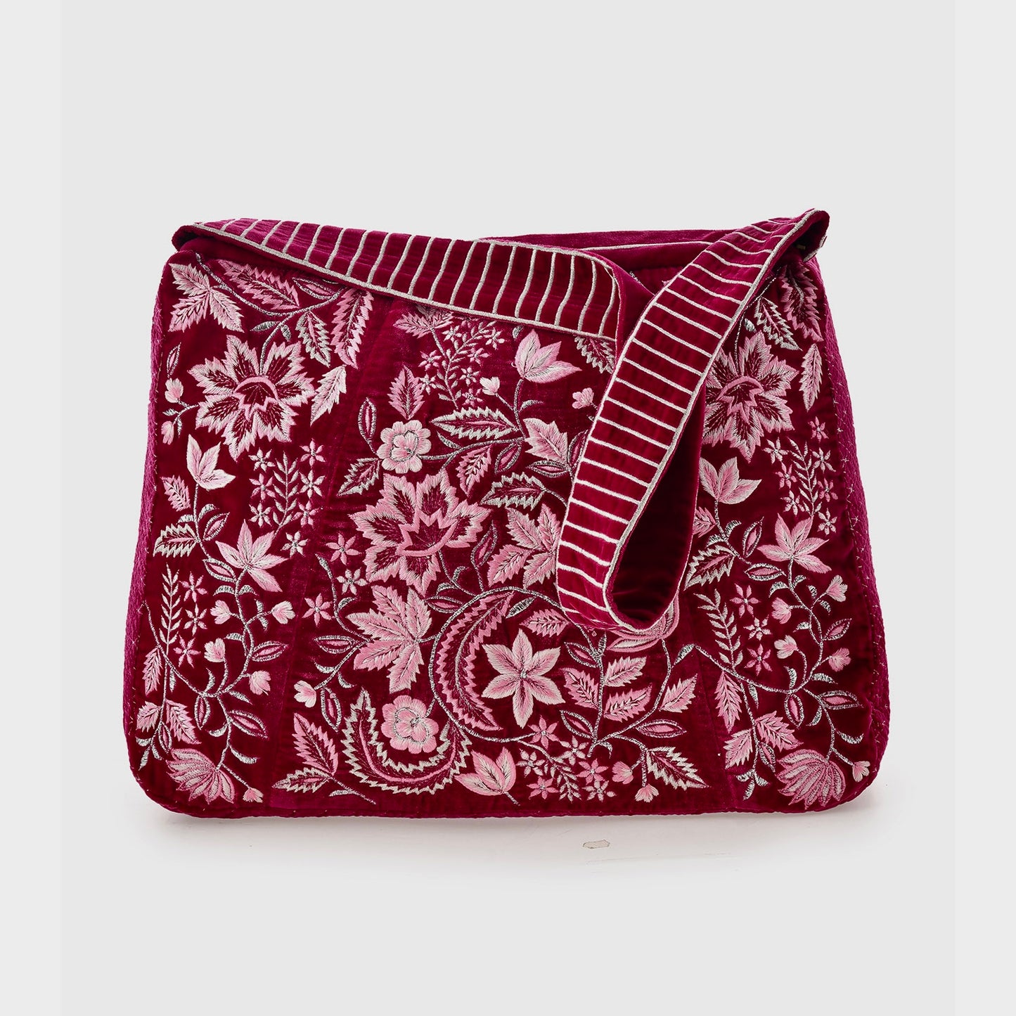 The WildFlower Tote - Embroidered Velvet Tote Bag - Pink