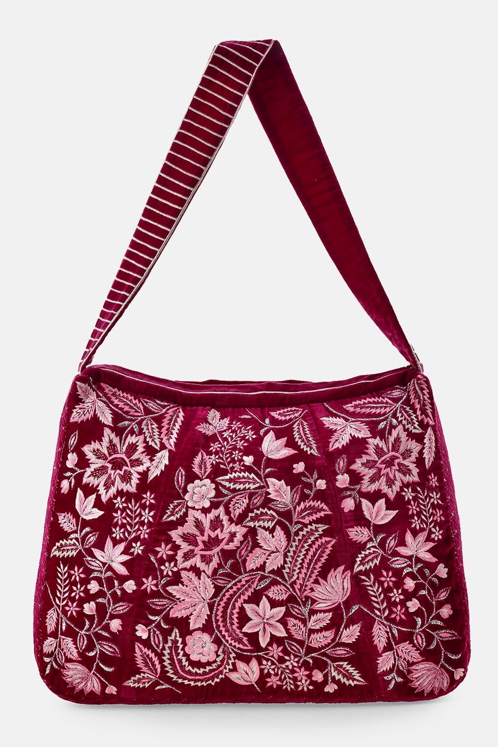 The WildFlower Tote - Embroidered Velvet Tote Bag - Pink