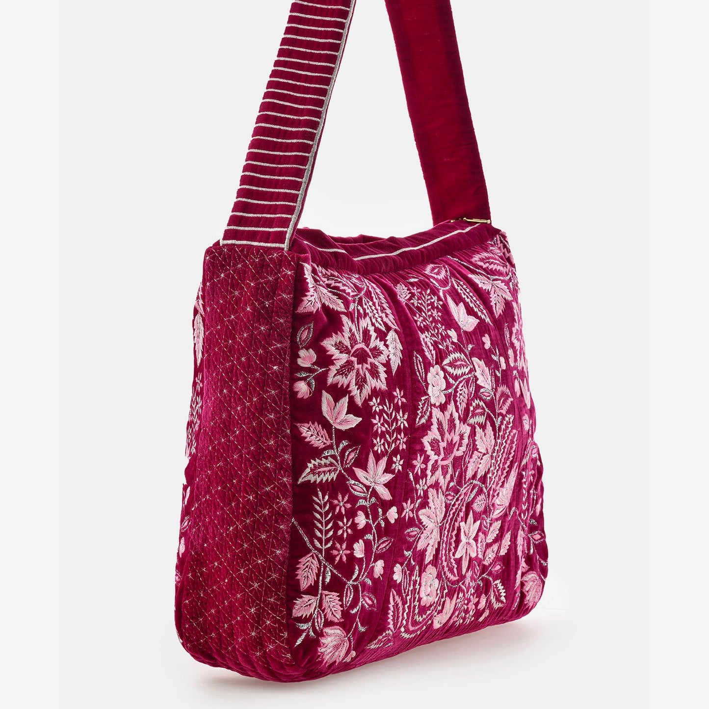 The WildFlower Tote - Embroidered Velvet Tote Bag - Pink