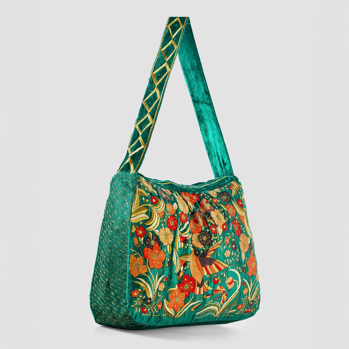 The Selena Luxe Tote - Large Embroidered Velvet Tote Bag - Green