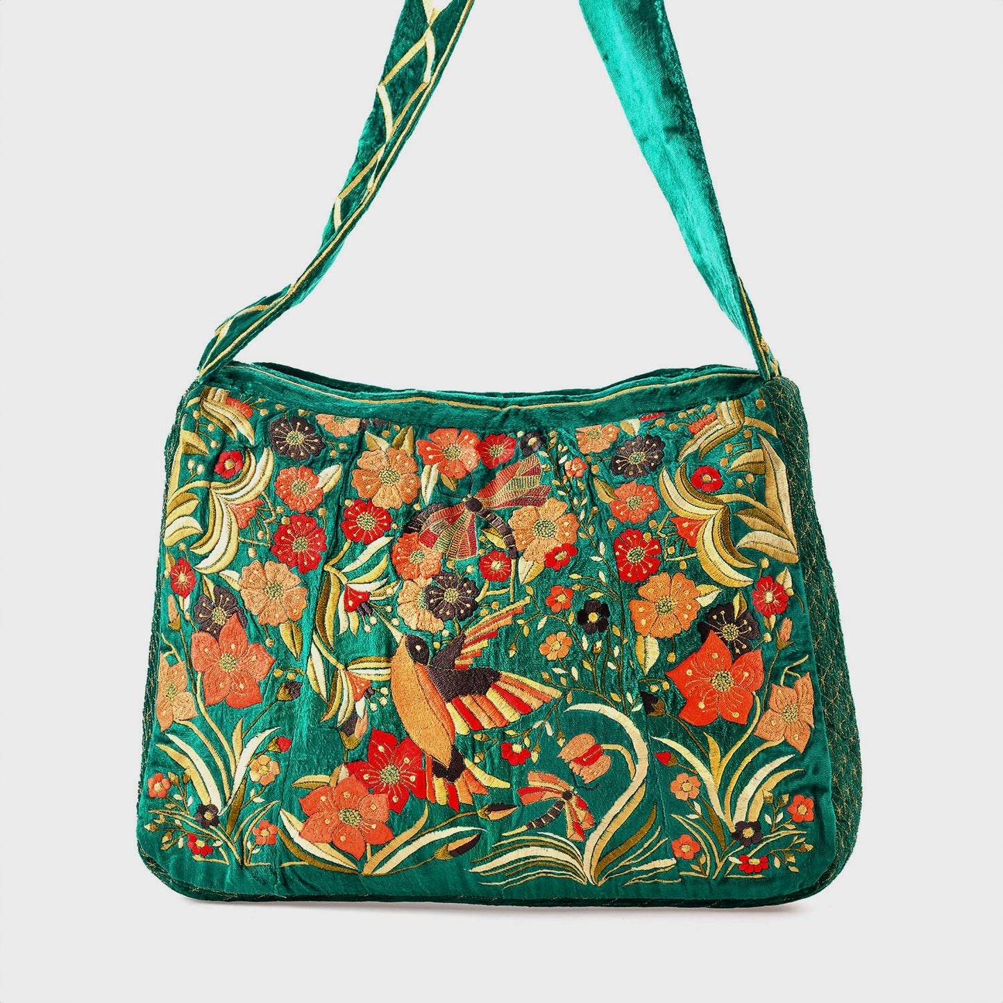 The Selena Luxe Tote - Large Embroidered Velvet Tote Bag - Green