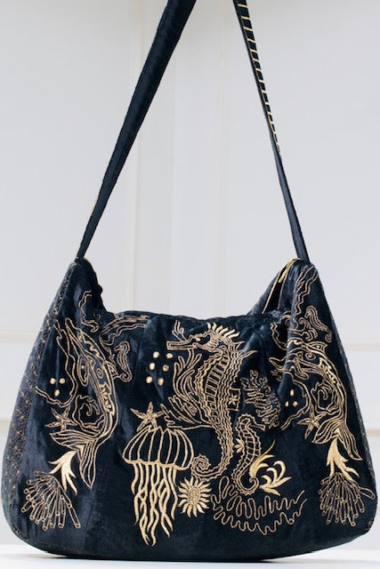 The Azores Embroidered Tote - Black